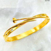 Dual Nail Gothic Screw 18K Gold Stainless Steel Openable Kada Cuff Bangle For Women