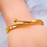 Dual Nail Gothic Screw 18K Gold Stainless Steel Openable Kada Cuff Bangle For Women