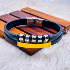 Dual Layer Anchor Black Gold Silver Ring Leather Stainless Steel Customized Personalised Laser Engraved Wrist Band Id Bracelet For Men