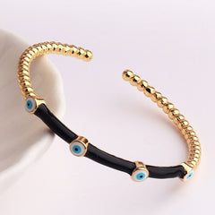 Evil Eye Black Enamel 18K Gold Anti Tarnish Cuff Kada Bangle For Women