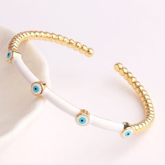 Evil Eye Black Enamel 18K Gold Anti Tarnish Cuff Kada Bangle For Women