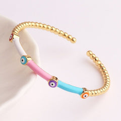 Evil Eye Black Enamel 18K Gold Anti Tarnish Cuff Kada Bangle For Women