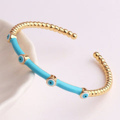 Evil Eye Black Enamel 18K Gold Anti Tarnish Cuff Kada Bangle For Women