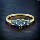 Twin Teddy Bear Turquoise Cubic Zirconia 18K Gold Cuff Kada Bangle for Women