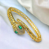 Snake Cubic Zirconia Green Eye 18K Gold Anti Tarnish Free Size Kada Bracelet for Women