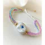 White Evil Eye Multi Color Crystal Beads Adjustable Thread Bracelet for Women