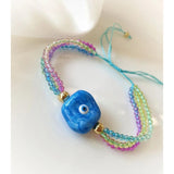White Evil Eye Multi Color Crystal Beads Adjustable Thread Bracelet for Women