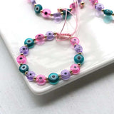 Pink Green Evil Eye Glass Beads Adjustable Thread Bracelet for Women