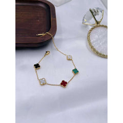 Multi Color Clover 18K Gold Anti Tarnish Stainless Steel Bracelet for Women