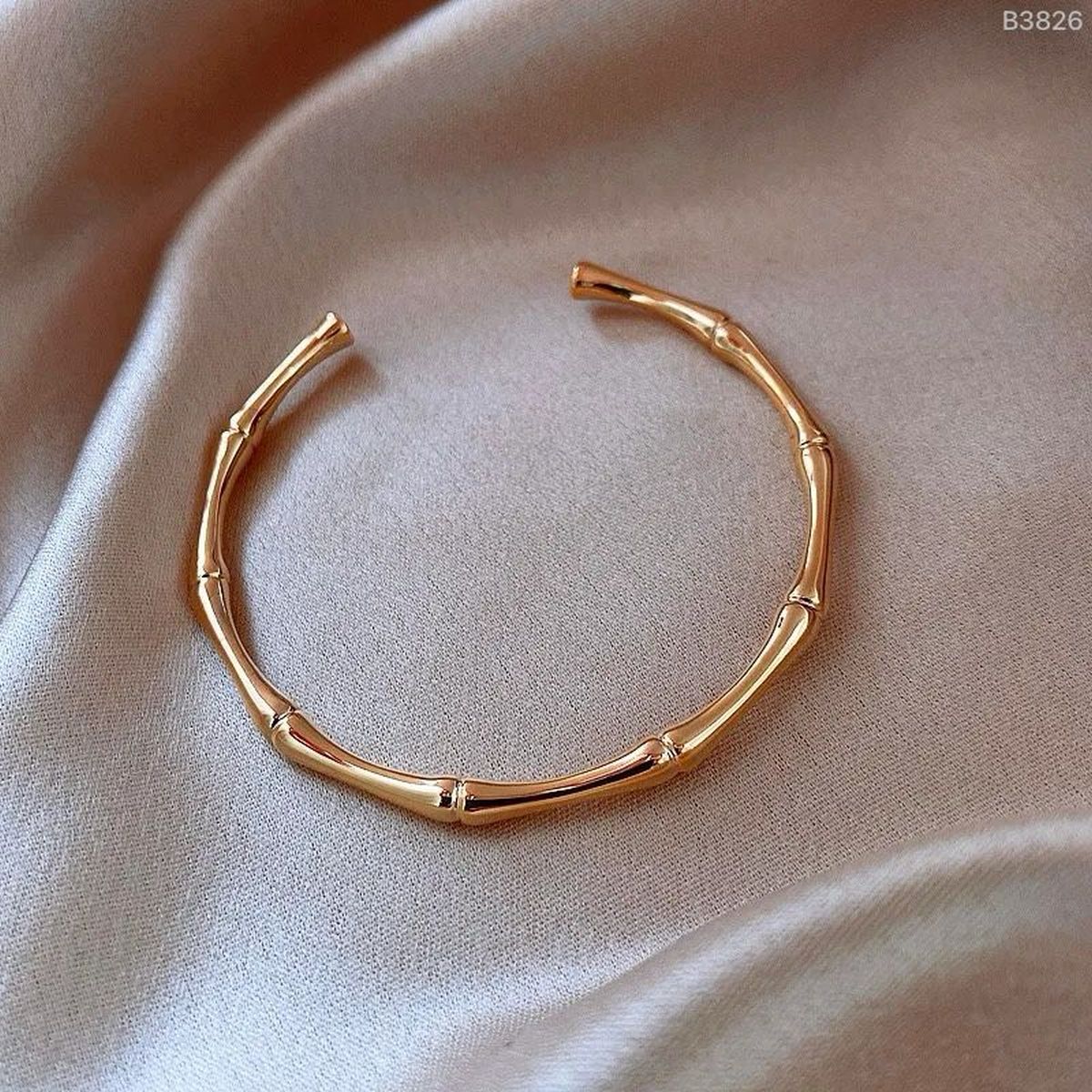 Bamboo Glossy 18K Rose Gold Anti Tarnish Stainless Steel Cuff Kada Bangle Bracelet for Women