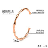 Bamboo Glossy 18K Rose Gold Anti Tarnish Stainless Steel Cuff Kada Bangle Bracelet for Women