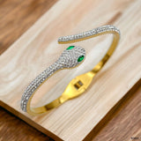 White Snake Cubic Zirconia 18K Gold Stainless Steel Anti Tarnish Openable Kada Bangle For Women