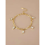 Baguette Cubic Zirconia 18k Gold Anti Tarnish Stainless Steel Links Chain Bracelet for Women