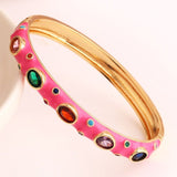 Hot Pink Enamel Gemstones 18K Gold Anti Tarnish Openable Kada For Women