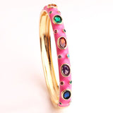 Hot Pink Enamel Gemstones 18K Gold Anti Tarnish Openable Kada For Women