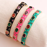 Hot Pink Enamel Gemstones 18K Gold Anti Tarnish Openable Kada For Women