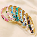 Hot Pink Enamel Gemstones 18K Gold Anti Tarnish Openable Kada For Women