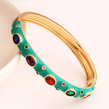 Hot Pink Enamel Gemstones 18K Gold Anti Tarnish Openable Kada For Women