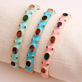 Hot Pink Enamel Gemstones 18K Gold Anti Tarnish Openable Kada For Women