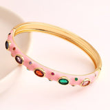 Hot Pink Enamel Gemstones 18K Gold Anti Tarnish Openable Kada For Women