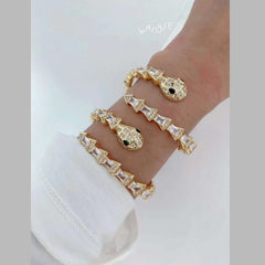 Green Emerald Baguette Snake 18K Gold Anti Tarnish Kada Bracelet For Women