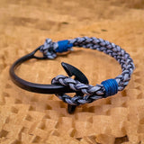 Black Anchor Strand Half Vegan PU Leather Kada Bracelet for Men Women