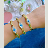 Evil Eye Mother of Pearl Wavy 18K Gold Anti Tarnish Cuff Kada Bracelet For Women