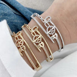 Nail Lock Fancy Cubic Zirconia 18K Gold Anti Tarnish Openable Kada Bracelet For Women