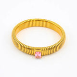 White Cubic Zirconia Stretchable Snake Elastic 18K Gold Anti Tarnish Stainless Steel Bangle Bracelet for Women