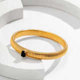White Cubic Zirconia Stretchable Snake Elastic 18K Gold Anti Tarnish Stainless Steel Bangle Bracelet for Women
