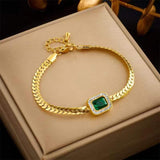 Emerald Green Curb 18K Gold Anti Tarnish Stainless Steel Bracelet for Women