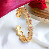 Happy Smiley Ruby Red Cubic Zirconia 18K Gold Cuff Kada Bracelet for Women
