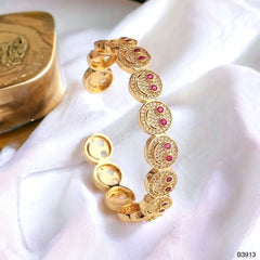 Happy Smiley Ruby Red Cubic Zirconia 18K Gold Cuff Kada Bracelet for Women