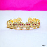 Happy Smiley Ruby Red Cubic Zirconia 18K Gold Cuff Kada Bracelet for Women