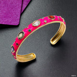 Hot Pink Enamel Gemstones 18K Gold Anti Tarnish Cuff Kada for Women