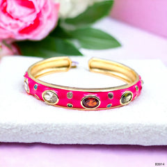 Hot Pink Enamel Gemstones 18K Gold Anti Tarnish Cuff Kada for Women Group4