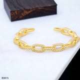 Oval Links Cubic Zirconia 18K Gold Cuff Kada Bracelet for Women