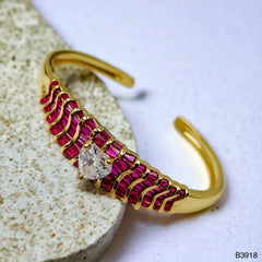 Heart Love Cubic Zirconia 18k Gold Anti Tarnish Cuff Kada Bracelet for Women