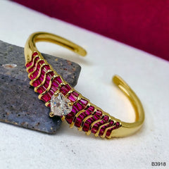 Heart Love Cubic Zirconia 18k Gold Anti Tarnish Cuff Kada Bracelet for Women