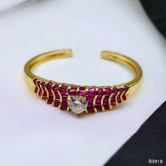 Heart Love Cubic Zirconia 18k Gold Anti Tarnish Cuff Kada Bracelet for Women