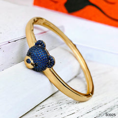 Dark Blue Sapphire Teddy Bear 18K Gold Anti Tarnish Openable Kada Bangle for Women