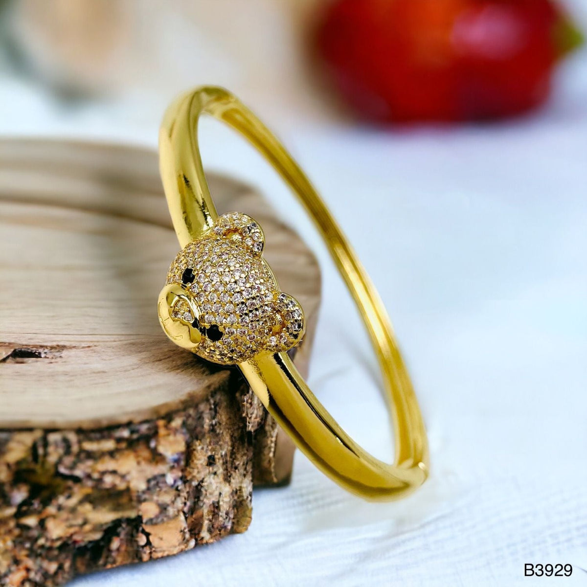 Dark Pink Teddy Bear 18K Gold Anti Tarnish Openable Kada Bangle