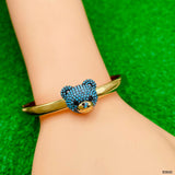 Turquoise Blue Sapphire Teddy Bear 18K Gold Anti Tarnish Openable Kada Bangle for Women