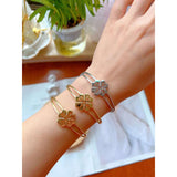Love Flower Clover Glossy 18K Gold Anti Tarnish Cuff Kada Bracelet for Women