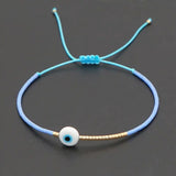 Evil Eye Mother of Pearl Sky Blue Gold Handmade Beads Bracelet for Women