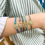 Round Cubic Zirconia Blue Beige Thread 18K Gold Adjustable Bracelet for Women
