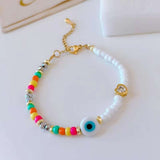 Evil Eye White Multi Color Beads 18K Gold Anti Tarnish Handmade Bracelet for Women