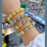 16Mm Glossy Ball 18K Gold Anti Tarnish Stretchable Elastic Free Size Bracelet For Women