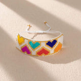 Multi Color Inverted Heart Love Handcrafted Beads Adjustable White Bracelet for Women