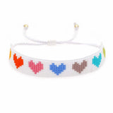 Multi Color Heart Love Handcrafted Beads Adjustable White Bracelet for Women
